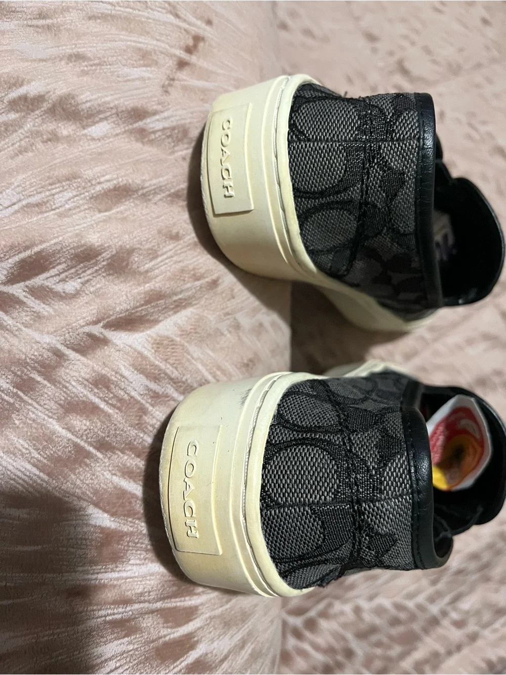 Coach Black and Tan Signature Slip-On Sneakers